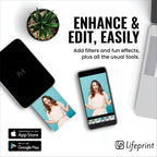 Lifeprint 3x4.5 Tragbarer Foto- und Videodrucker für iOS- und Android-Geräte. Erwecken Sie Ihre Fotos mit Augmented Reality zum Leben - Schwarz