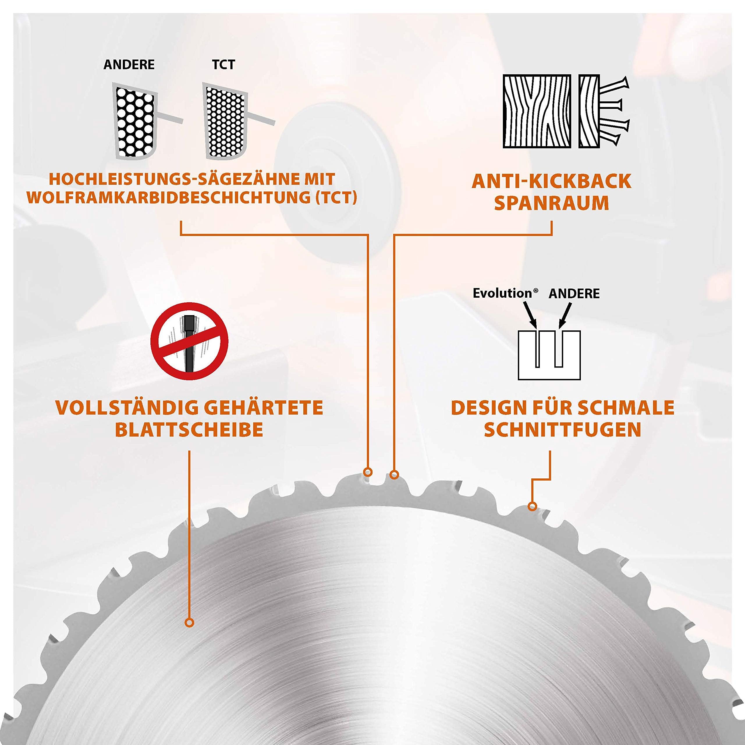 Evolution Power Tools R255TCT zaagblad met 28 tanden en met een uiteinde van carbide voor meerdere materialen - zaagt hout, metaal, kunststof en meer, 255 mm