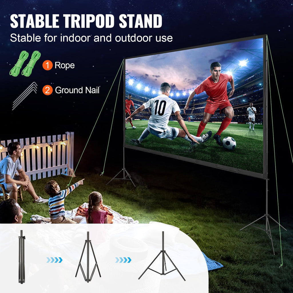 VEVOR Projektion Beamer Leinwand mit Ständer 150 Zoll HD 4K Outdoor Indoor Projektor Screen Schnelles Klappbare Tragbare Filmleinwand 16: 9 für Heimkino, Camping und Freizeitveranstaltungen Schwarz
