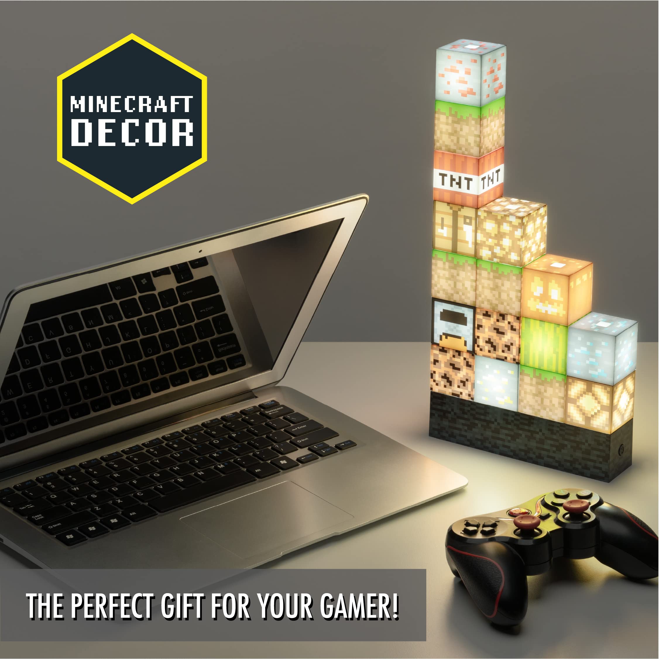 Minecraft Baustein-Lampe - Offiziell lizenziertes Merchandise, Baustein-Nachtlicht, Geschenk für Jungs, Gaming-Zimmerzubehör & Dekoration