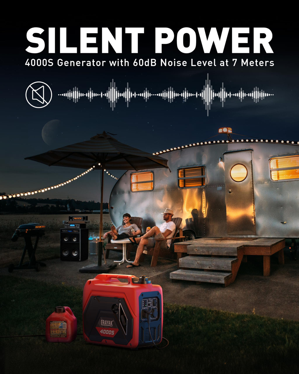 ERAYAK 4000W Notstromaggregat Leise Benzin Inverter Stromerzeuger Stromaggregat Generator Stromgenerator mit Ölsensor ECO-Modus für Camping, Wohnmobile (EYG4000S)