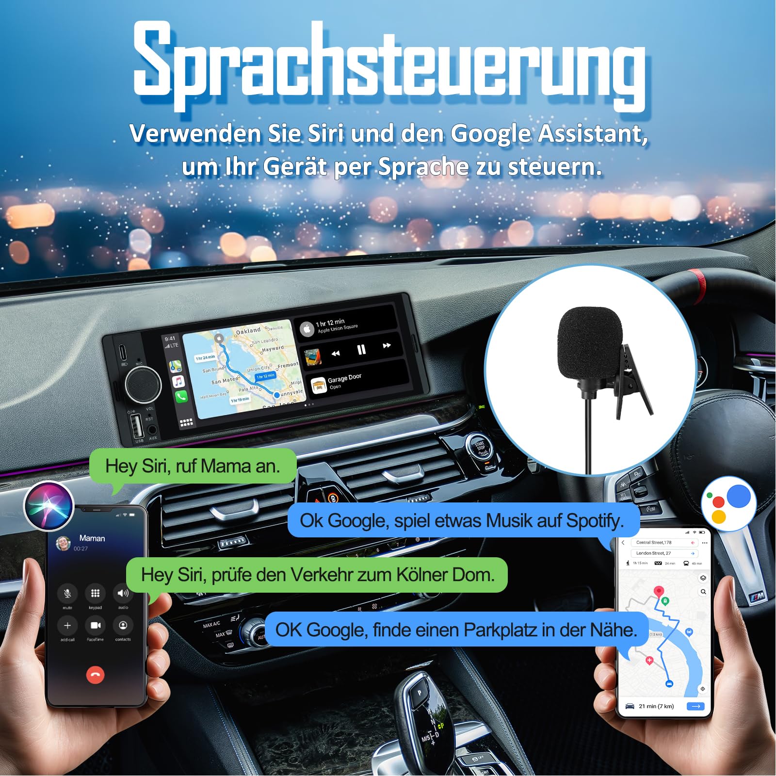 1 DIN Autoradio mit Wireless CarPlay & Android Auto, 6,36 Zoll Auto Radio mit Bildschirm, Rückfahrkamera, FM, Bluetooth, Freisprecheinrichtung, Aux-Eingang, Lenkradsteuerung, Equalizer, Mirror Link