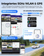 AZDOME 4 Kanal 4K dashcam Auto 360 Grad mit 128GB eMMC, 2.5K+3 * 1080P Dashcam, 5G WiFi, Sprachsteuerung Dashcam Auto Vorne Hinten, IR Nachtsicht, Parkmodus, Erinnerung bei Müdigkeit am Steuer