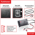 PATTLER® Marderschreck Auto - Marderabwehr mit Ultraschall. Anschluss an 12V Autobatterie. Sofortiger & Langfristiger Marderschutz im Motorraum