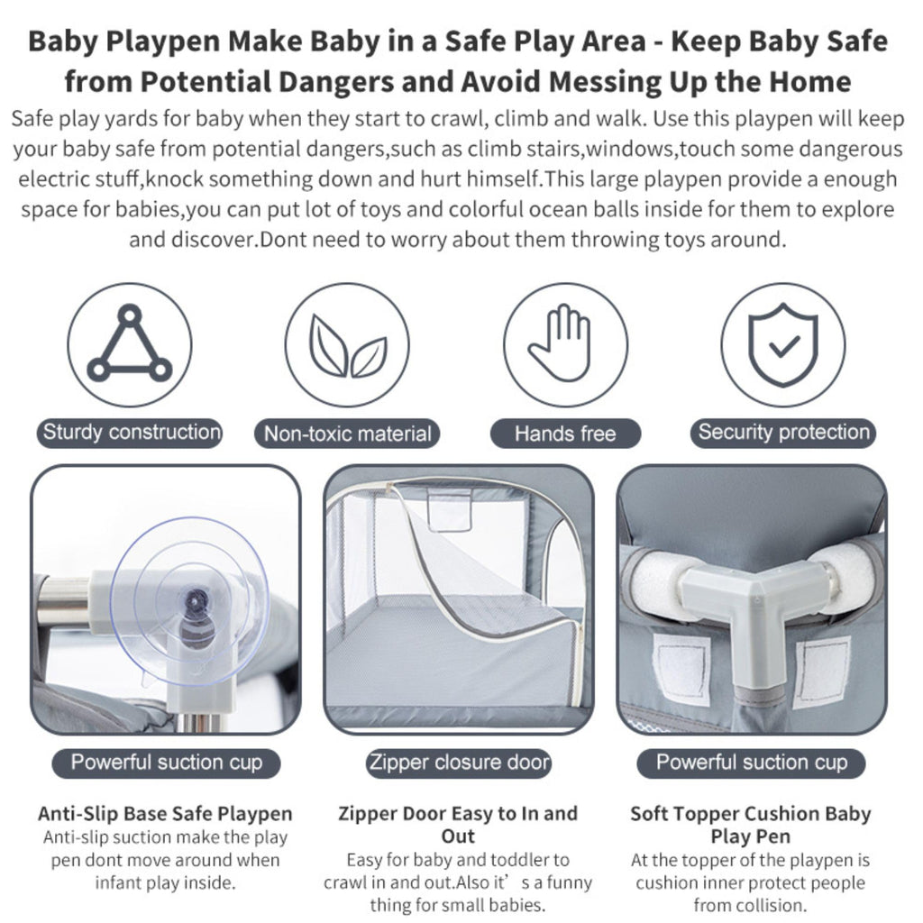 GLOKID Laufstall Baby 120 X 180cm, Laufgitter baby, große Sicherheitsspielplatz, mit Anti-Kollision Schaum Absperrgitter mit atmungsaktivem Netz, Einschließlich Ocean Balls y Pull Rings (XWL 1218)