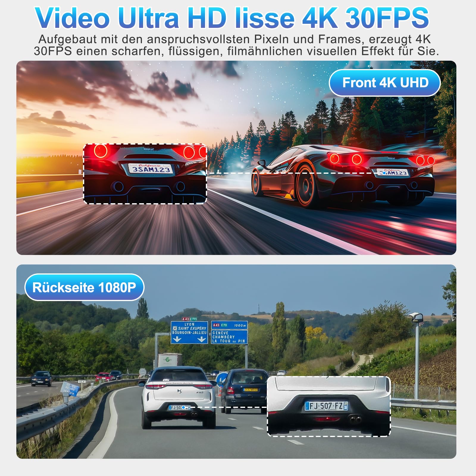 SIGRILL 4K/2K+1080P Dashcam Auto Vorne Hinten,WiFi Dash Cam mit 64GB SD Karte, Dasch-cam Auto Nachtsicht, 170°Weitwinkel WDR, 24/7 Parküberwachung Funktionalität, G-Sensor, Loop-Aufnahme, Max 256GB