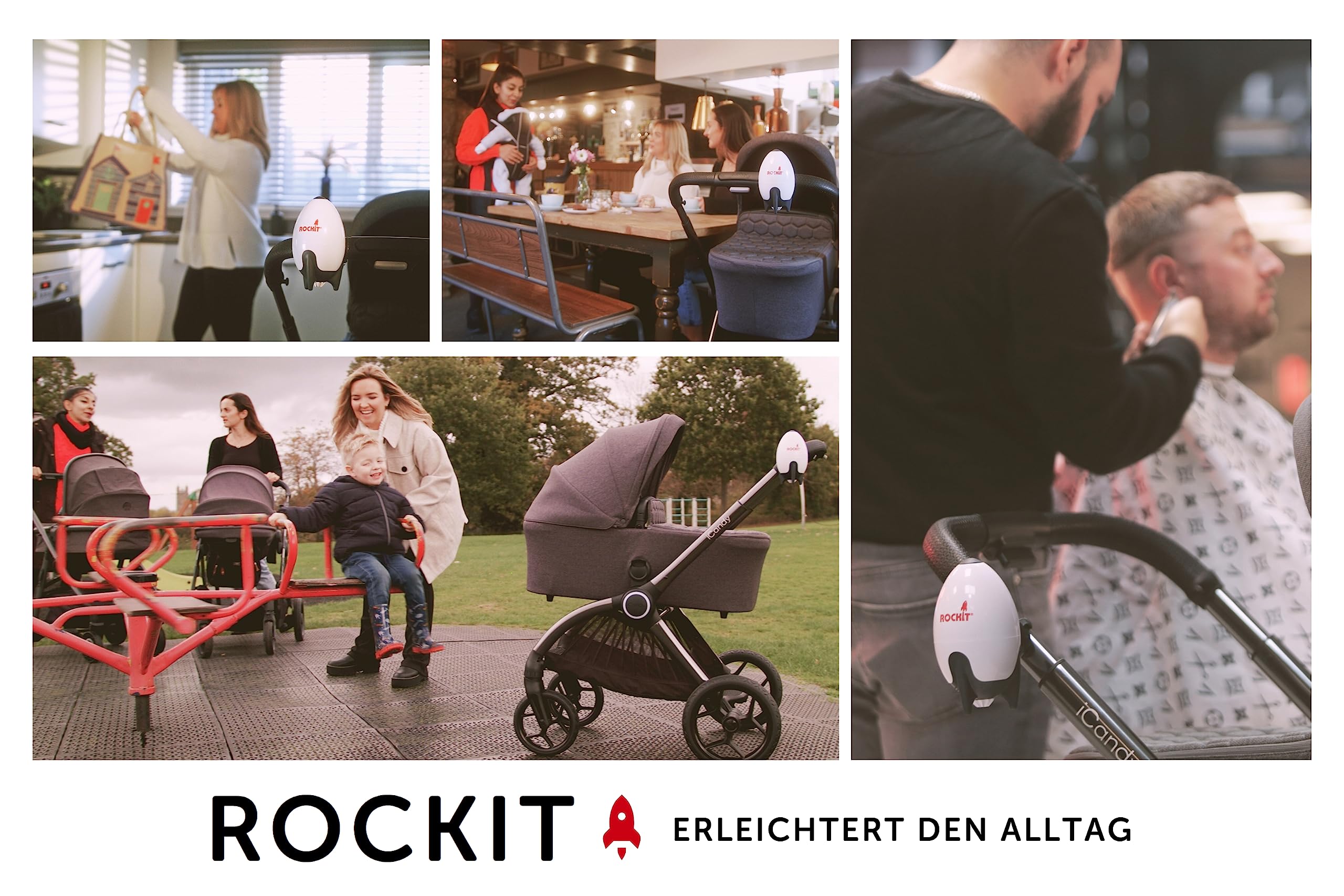ROCKIT Kinderwagenschaukler -Das Original- Einschlafhilfe Baby wiederaufladbar (USB), stufenlos einstellbar & ultraleise mit 60-Min Timer -inkl. Halterung, Rocker Rakete schaukelt Kinderwagen & Buggy