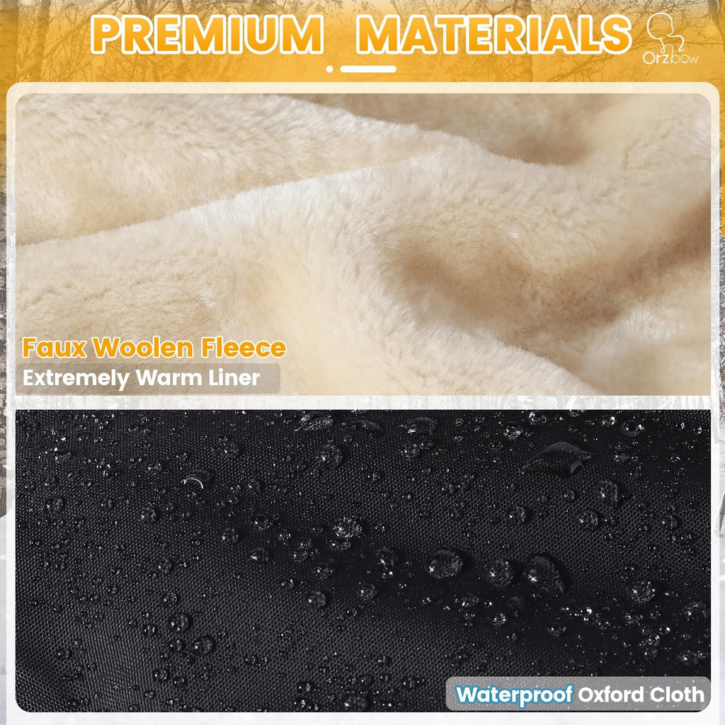 Orzbow Kinderwagen Handwärmer, Warm Handwärmer Kinderwagen mit Lammfellimitat, Stabil Handmuff für Kinderwagen mit Handyfach, Wetterfester Stoff, Komfortabel, Handschuhe Kinderwagen im Winter, Schwarz