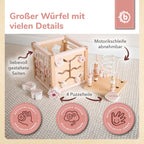 Bieco Motorikwürfel REH Ella nachhaltiges Holz FSC® | Spielwürfel Baby Activity Center Baby Montessori Holzspielzeug ab 1 Jahr