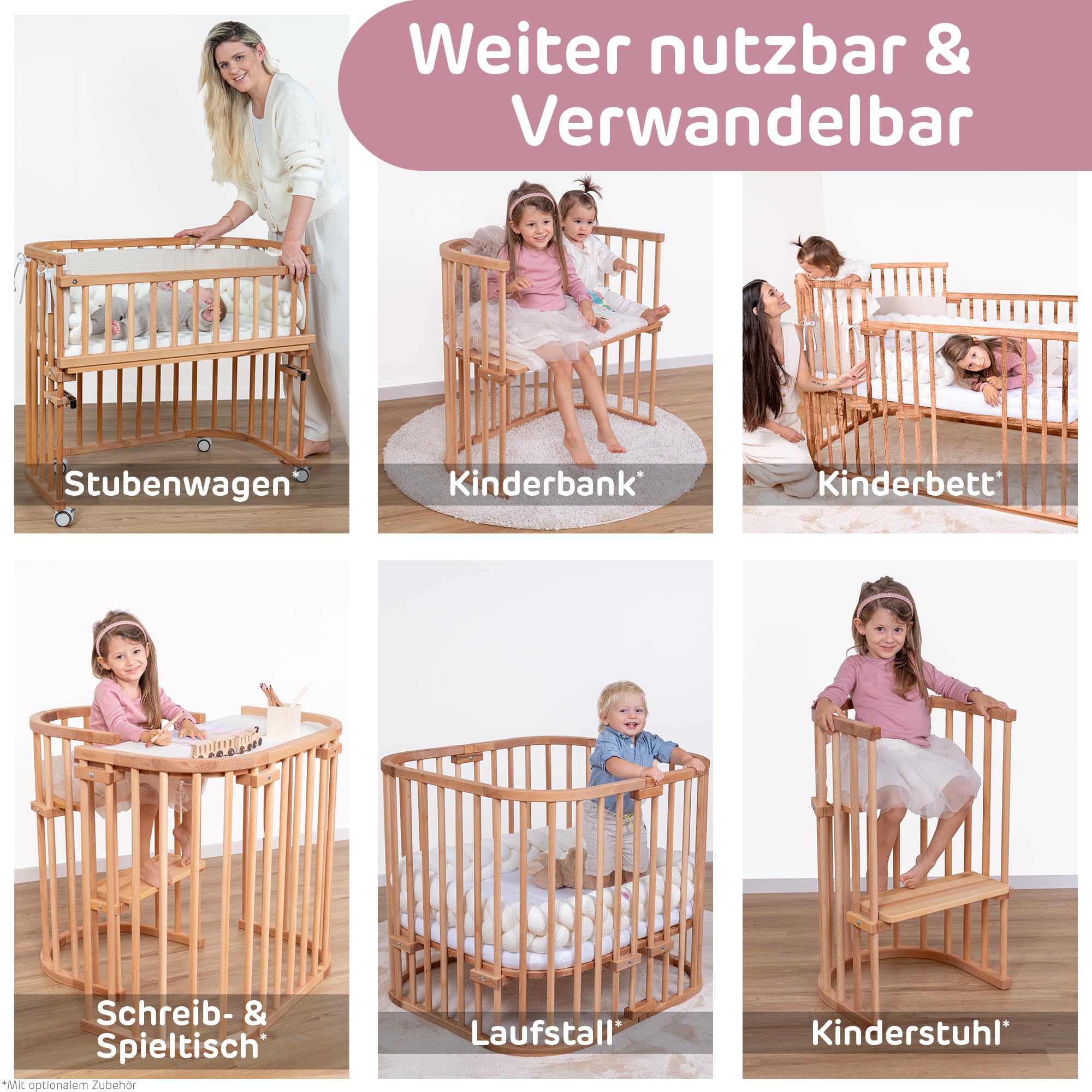 babybay Maxi extra großes Beistellbett aus massivem Buchenholz / Kinderbett Höhe stufenlos verstellbar & umweltfreundlich / mitwachsendes Babybett (kernbuche geölt)