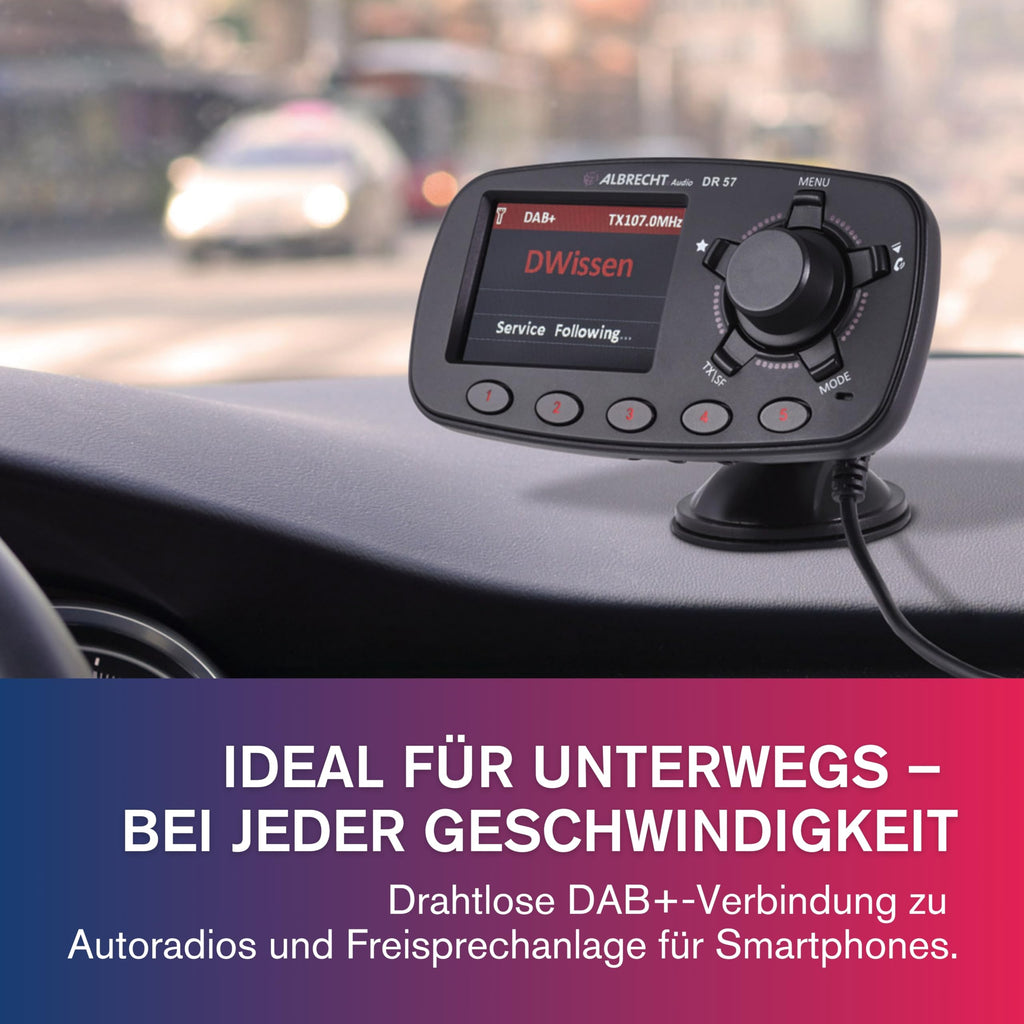 Albrecht DR 57 DAB+ Autoradio-Adapter, zum kabellosen Aufrüsten von KFZ-Radios, DAB+ & Musik-Streaming, inkl. Freisprechfunktion, 27257, schwarz