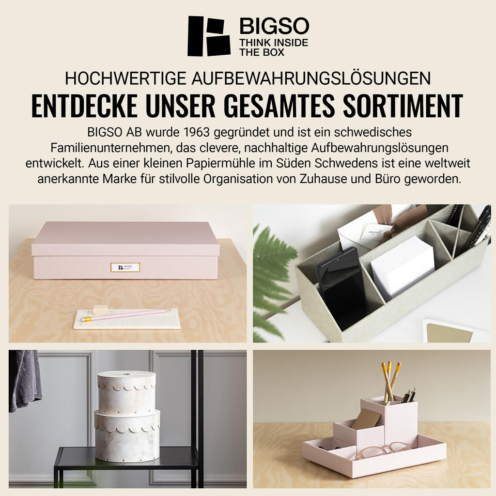 BIGSO BIRGER Schubladenbox – Aufbewahrungsbox mit 2 Schubladen – Schreibtisch Ablage für Dokumente & Bürobedarf – Ablagesystem aus recycelter Faserplatte und Papier – rosa