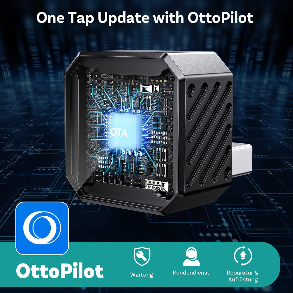 OTTOCAST Mini Pot 2026 Upgraded, 2-in-1 CarPlay & Android Auto Wireless Adapter für iOS 10+/Android 11+, Plug & Play, USB/Typ-C, OTA-Upgrade, Konvertiert Kabelgebunden zu Kabellos um, Schwarz