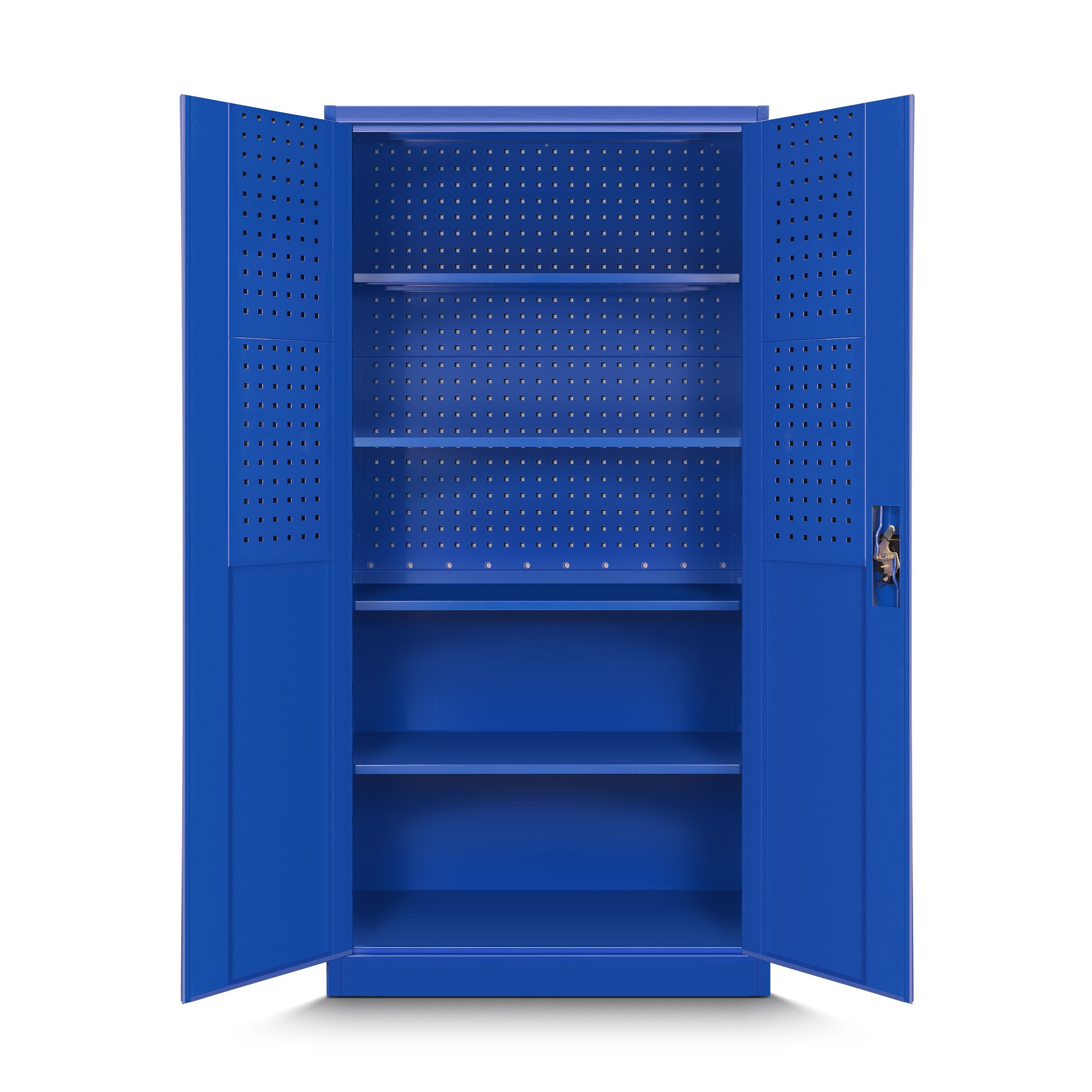 Jan Nowak by Domator24 Werkzeugschrank TC01A Werkstattschrank Garagenschrank Lochwand 4 Fachböden Flügeltüren Stahlblech 185 cm x 92 cm x 50 cm (blau)