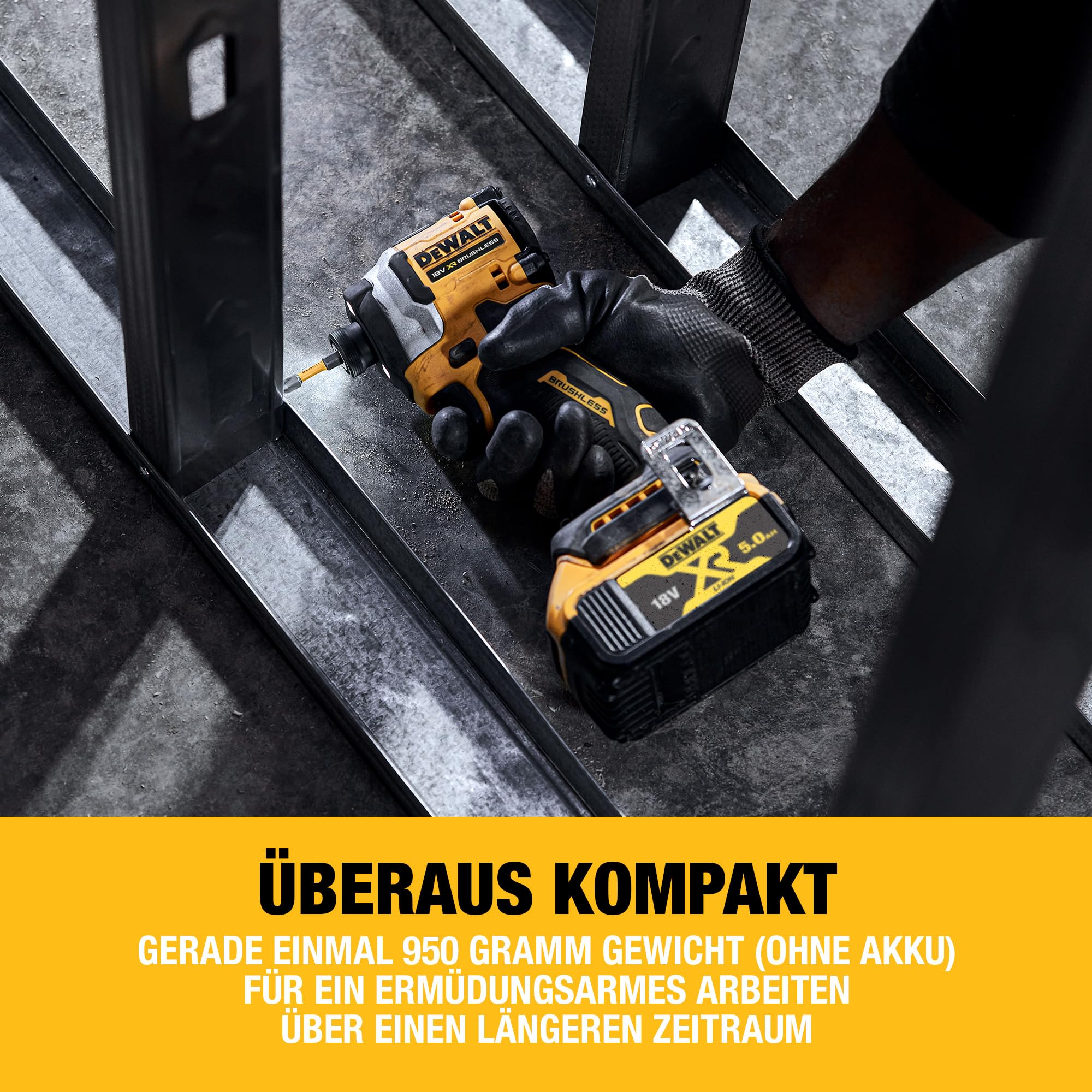 DEWALT 18 Volt Akku-Schlagschrauber (1/4“) (bürstenloser Motor, für schwere Schraubarbeiten, Dreh- und Schlagzahl sowie Drehmoment über 3 Stufen einstellbar, ohne Akku und Ladegerät), DCF850N-XJ