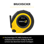 Stabila Kapselbandmaß LBM 2000 STEEL, 20 m, Stahl-Messband mit metrischer Skala und NYLON-WRAP-Ummantelung, Universalhaken, bruchsichere Kapsel, MID-Genauigkeit LBM2000 ST20 Schwarz Gelb