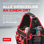 PARAT BASIC Tool Softbag S | Robuste Werkzeugtasche für Elektriker & Handwerker | Kompakte Tool Bag mit Schultergurt & Tragegriff | Kompakte Werkzeugtasche mit 21 Fächern & Reißverschlusstasche