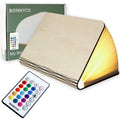 BONNYCO Buchlampe Holz mit Farbwechsel 16 Farben und Timer. LED Buchlampe Geschenk für Frauen und Männer zum Geburtstag Weihnachten. Kleine Lampe Deko Wohnzimmer Schlafzimmer Zimmer, Buch Lampe