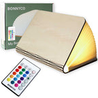 BONNYCO Buchlampe Holz mit Farbwechsel 16 Farben und Timer. LED Buchlampe Geschenk für Frauen und Männer zum Geburtstag Weihnachten. Kleine Lampe Deko Wohnzimmer Schlafzimmer Zimmer, Buch Lampe