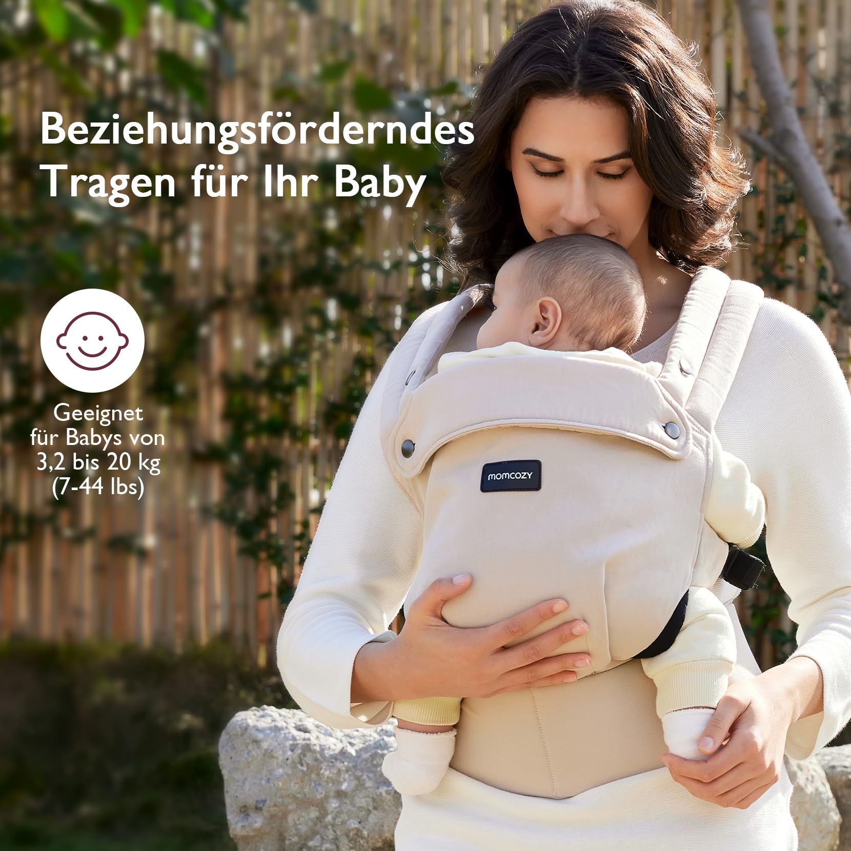 Momcozy Babytrage – Baby Carrier für Kleinkind (3-24 Monate) · Ohne Einsätze · Ergonomische M-Trage · X-Rücken · Leicht & Luftdurchlässig, Khaki