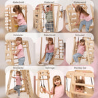 Goodevas Verbessert 9-in-1 Klettergerüst Indoor für Kinder, Montessori Klettergerüst mit Rutsche, Schaukel, Kletterwand, Kletterdreieck – Spielplatz für Kinderzimmer
