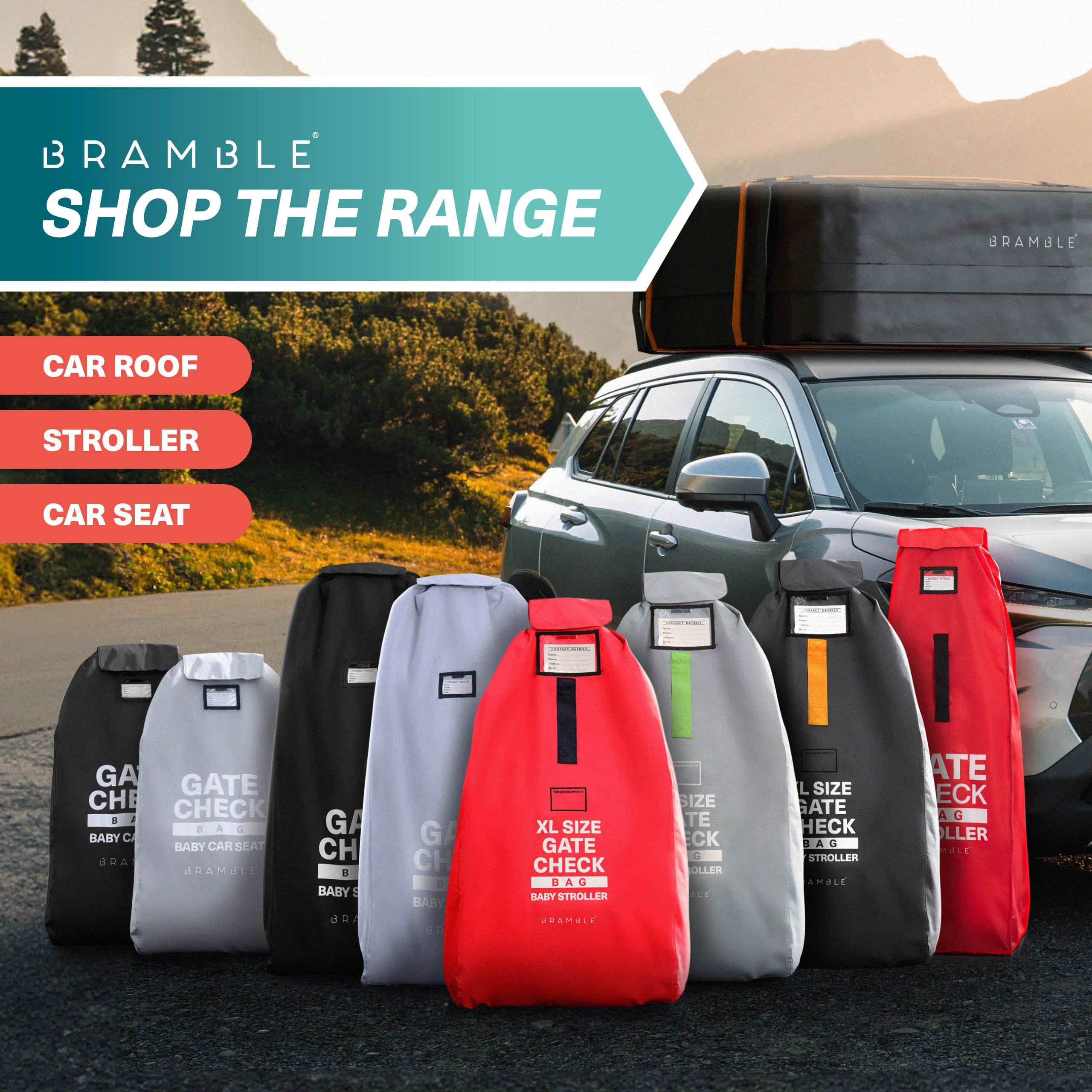 Bramble – XL-Kinderwagentasche fürs Flugzeug – Extra große Kinderwagentasche für Flugreisen – Wasserabweisende Doppel-Kinderwagen-Abdeckung für die Gate-Kontrolle (Grau)