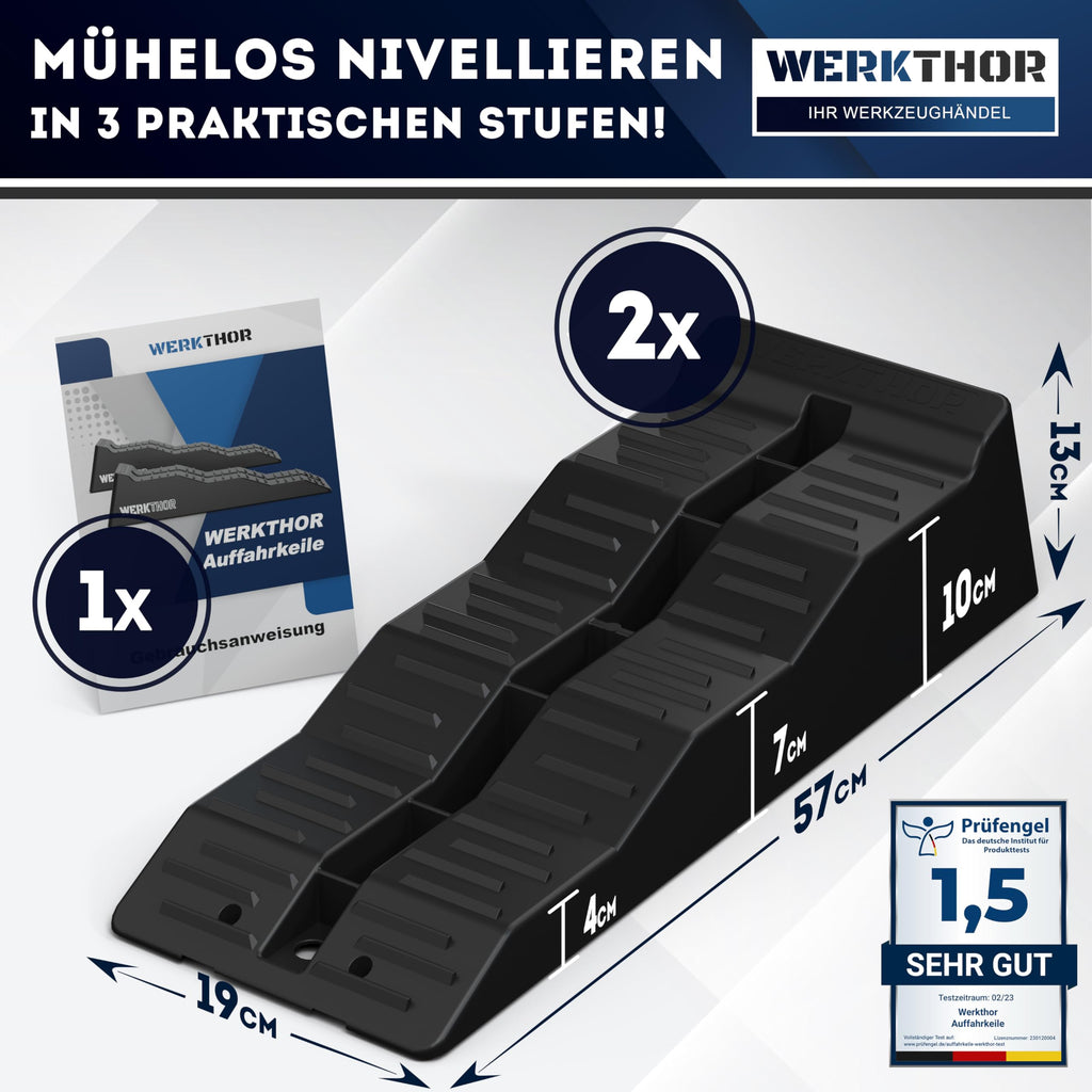 WERKTHOR Auffahrkeile für Wohnmobil - [2er Set] Hochbelastbare Auffahrkeile für maximalen Halt [<5t] - Auffahrkeile für Wohnwagen Wohnmobil & Anhänger - Keile für jeden Untergrund