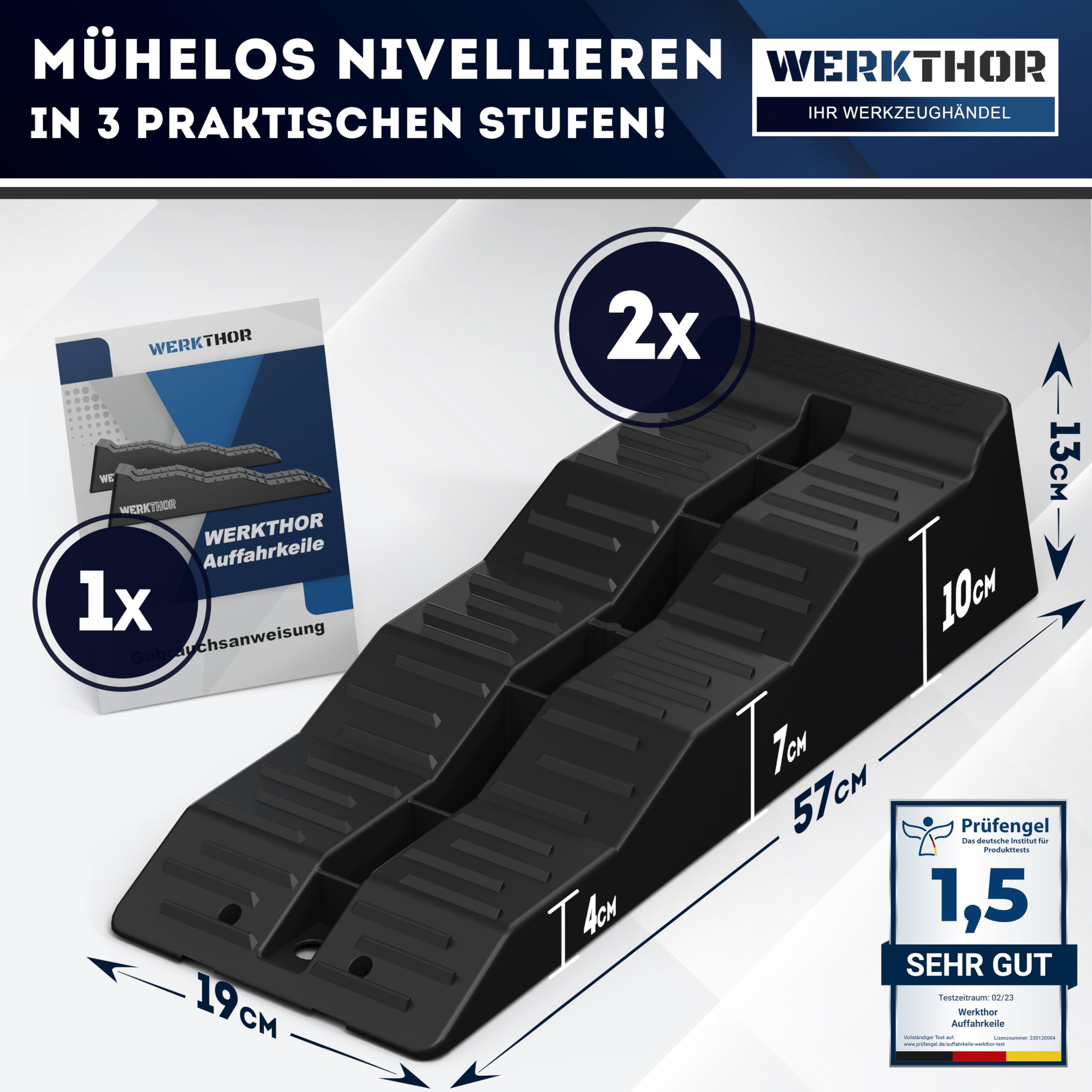 WERKTHOR Auffahrkeile für Wohnmobil - [2er Set] Hochbelastbare Auffahrkeile für maximalen Halt [<5t] - Auffahrkeile für Wohnwagen Wohnmobil & Anhänger - Keile für jeden Untergrund