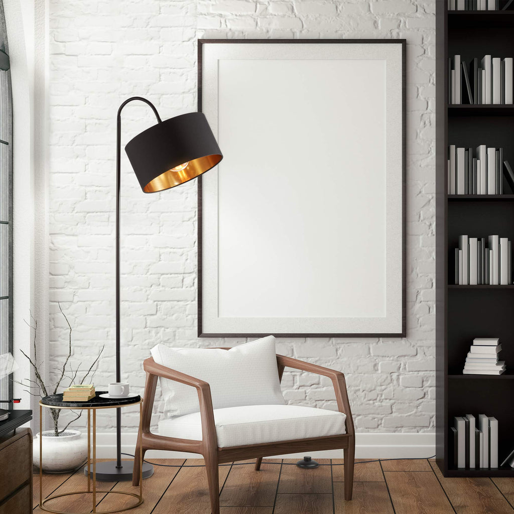 B.K.Licht - Stehlampe Vintage mit Fußtaster, Lampenschirm aus Stoff, schwenkbar, Leselampe, Deko Wohnzimmer, Lampe, Deckenfluter, Bogenlampe, Standleuchte, Industrial, 25x145 cm, Schwarz-Gold