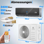 KESSER® Split Klimaanlage Set Quick Connect 12000 BTU 3,4 kW – WiFi & App Klimagerät mit Heizfunktion & Kühlmodus Wandklimaanlage, mit Kupferleitung Kältemittel R32 Inkl. Montagematerial