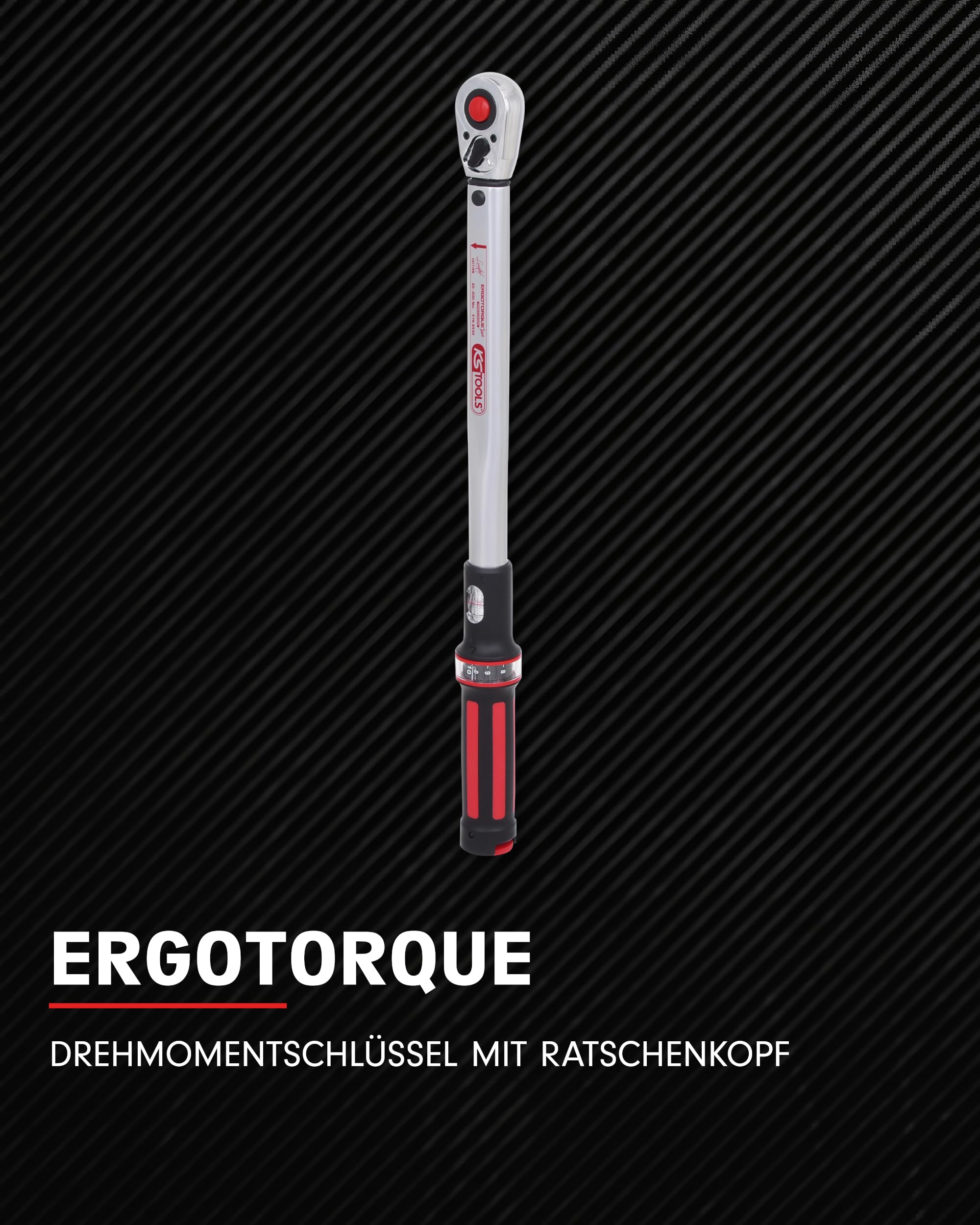 KS Tools 516.6542 1/2" ERGOTORQUEprecision Ratschen-Drehmomentschlüssel, 40-200Nm, Auslösegenauigkeit +/- 3%, für kontrollierten Rechtsanzug, 36-Zahn Ratschenmechanismus, rot