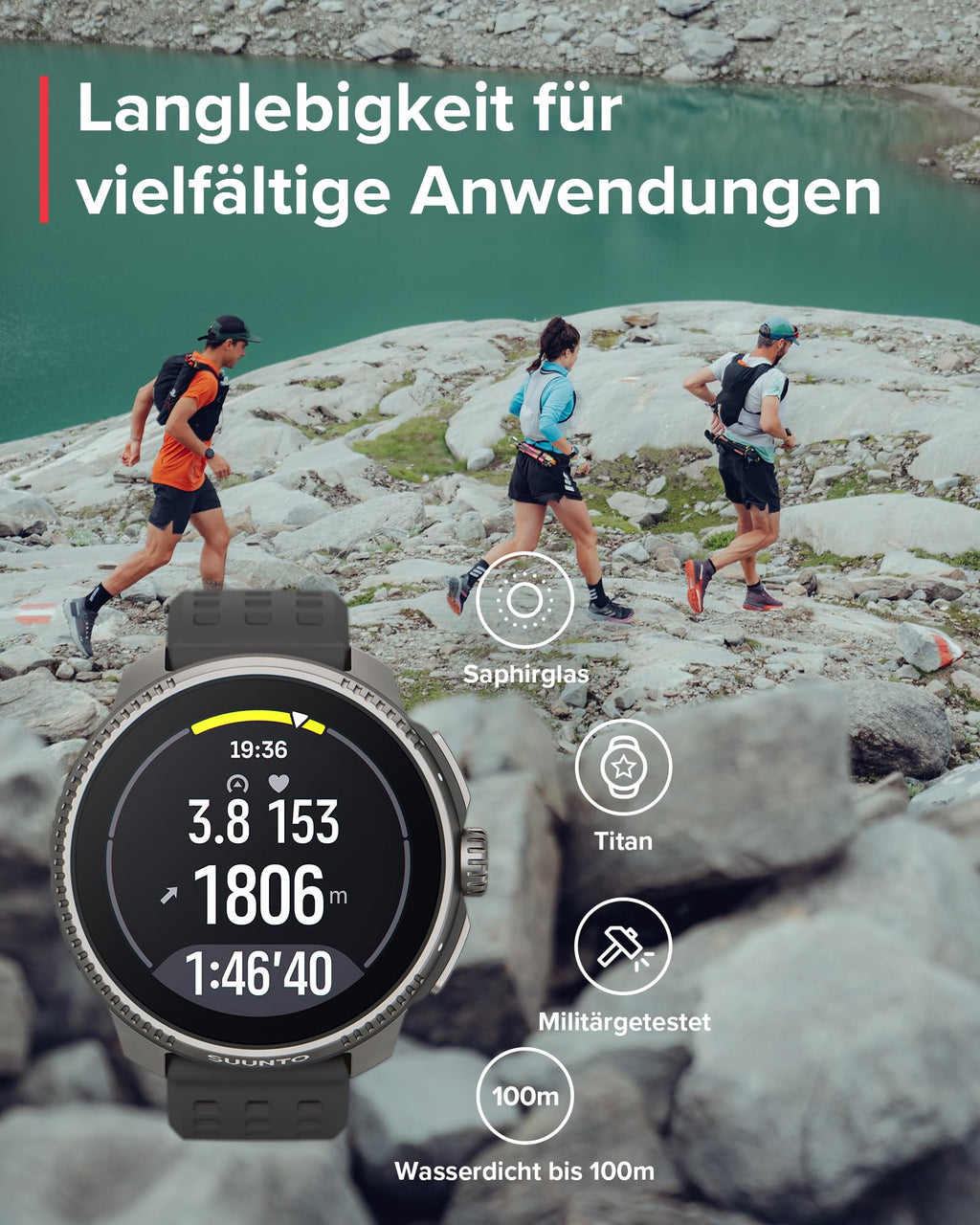SUUNTO Race Sportuhr - Outdoor Smartwatch, 1,43" Helles AMOLED Display mit Saphirglas, Bequeme Uhrenkrone & Tasten Bedienung, Präzise Zweifrequenz GPS, Lange Akkulaufzeit, 100m Wasserdicht