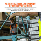 Ergodyne Squids 5543 Barcode-Scanner-Halterung für Pistolengriff, Mobile Computer, Hand-Barcode-Scanner, Befestigungsgurte zur Befestigung am Gabelstapler, Grau, groß