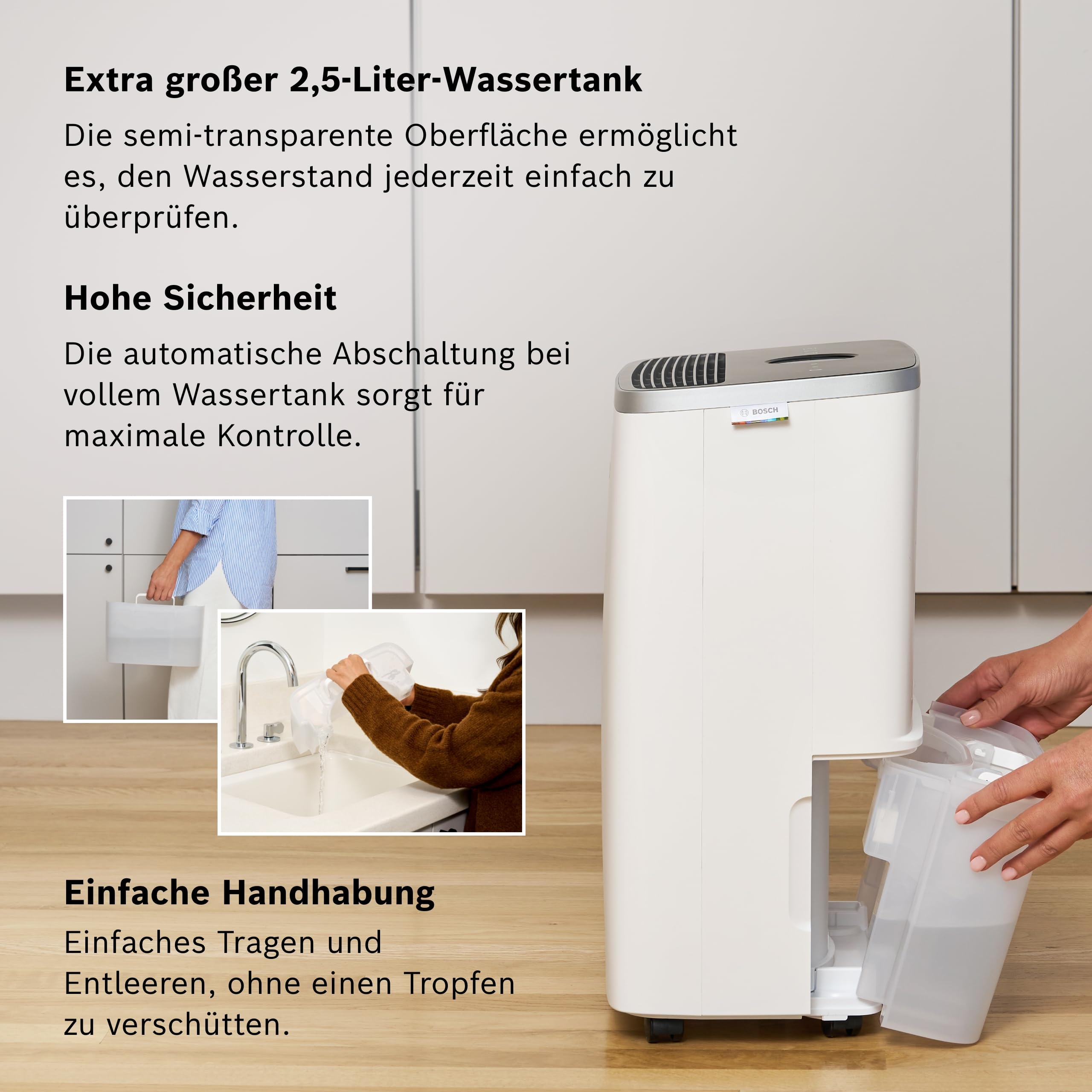 Bosch Dry 4000 Luftentfeuchter - Einfach. Effizient. Leise. - Für Räume bis zu 33 m² - Ideal für Deine Wohnung die schnelle Trocknung Deiner Wäsche