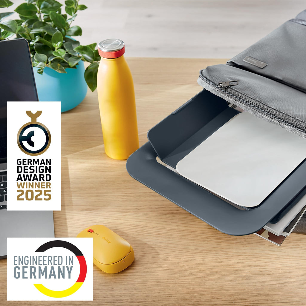 Leitz Höhenverstellbarer Laptopständer, Kompakte Laptop-Erhöhung mit 4 Höhen für 13“-15“ Notebooks, 80% recycelter Kunststoff & 100% recyclebar, IGR-zertifiziert, Ergo Cosy Serie, Dunkelgrau, 64260089