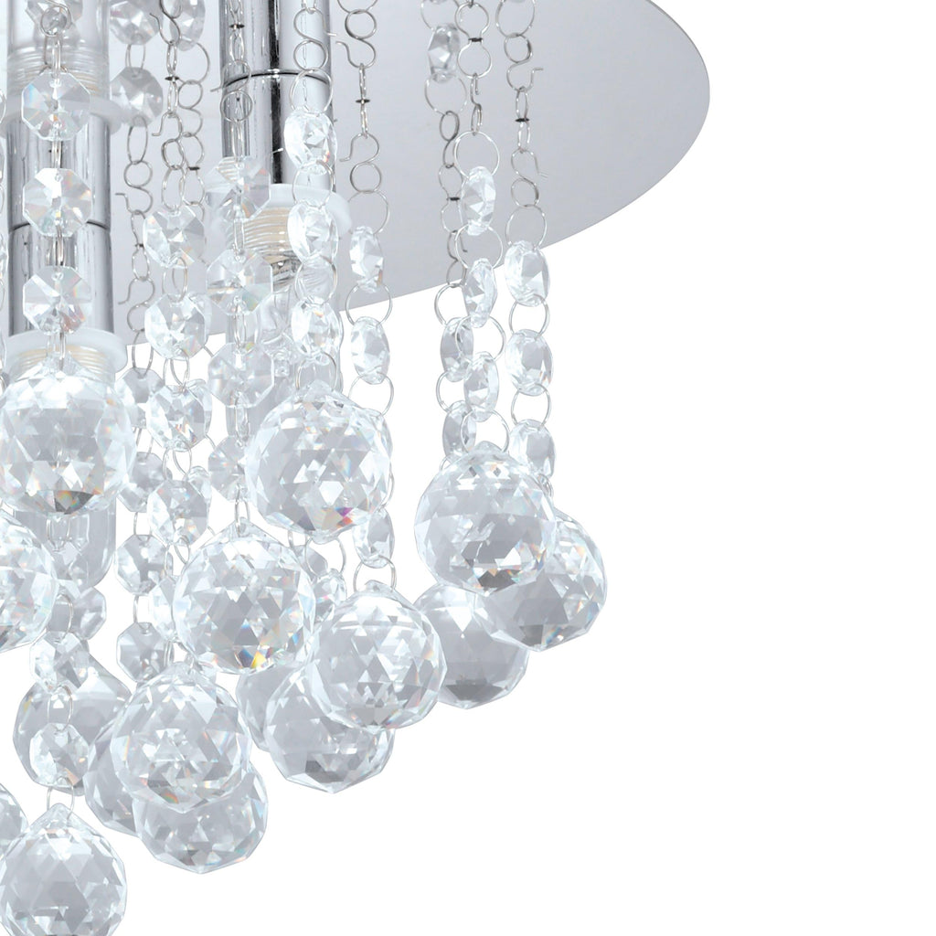 EGLO LED Deckenleuchte Almonte, 4 flammige Deckenlampe Bad, Badezimmer Lampe aus Metall in Chrom und klarem Kristal, LED Feuchtraumleuchte warmweiß, G9, IP44, Ø 35 cm
