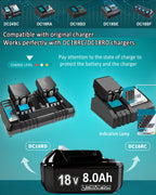 2X 18V 8.0Ah/8000mAh Ersatzakku für makita BL1860B BL1850B BL1860 BL1840 BL1830 BL1815 BL1835 BL1860B BL1850B BL1845 BL1850 BL1890 BL1415 BL1430 BL1440 194205-3 LXT-400 with LED Werkzeugakku