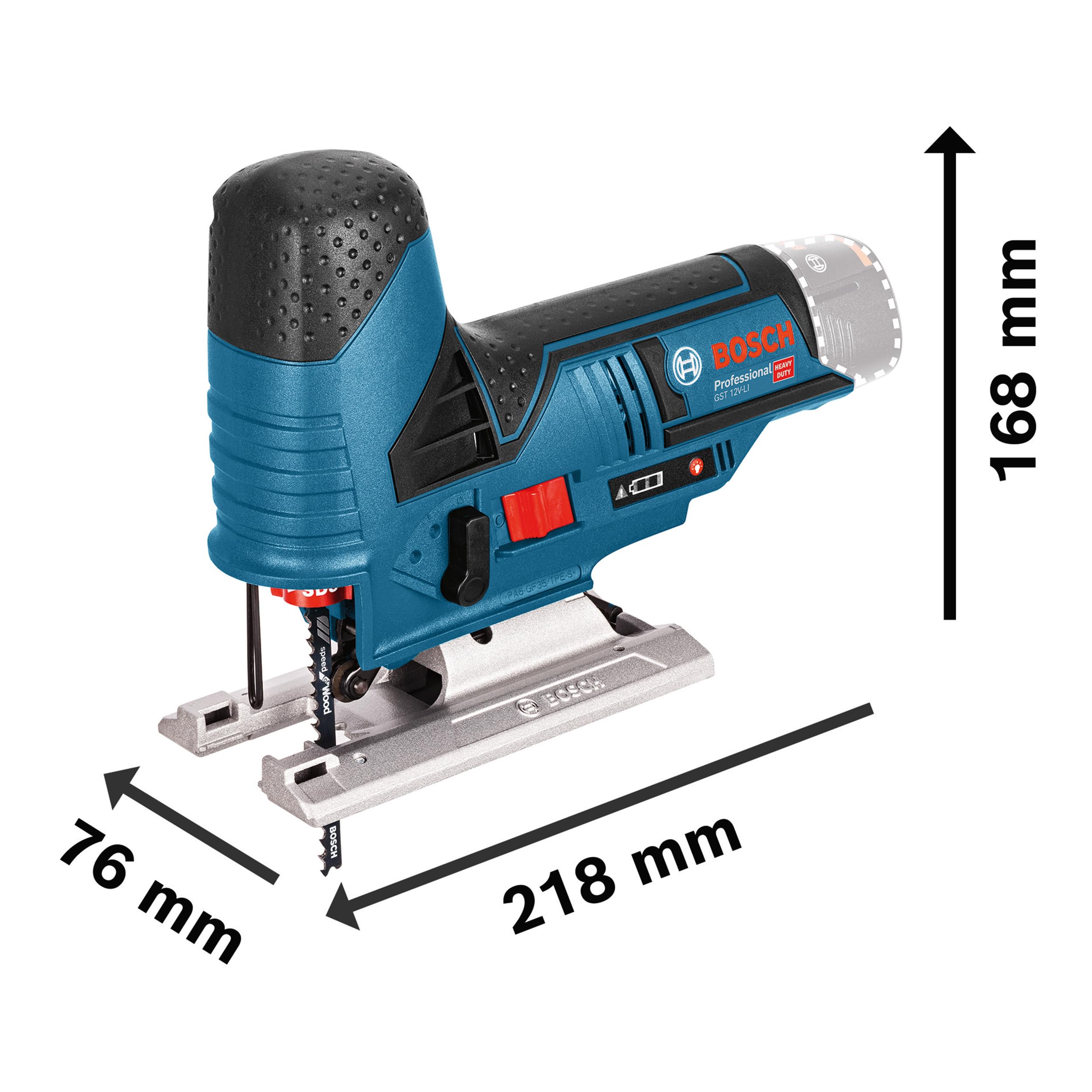 Bosch Professional 12V System Akku Stichsäge GST 12V-70 (Schnitttiefe in Holz: 70mm, inkl. 2x Sägeblatt, Gleitschuh, Spanreißschutz, ohne Akku/ Ladegerät)