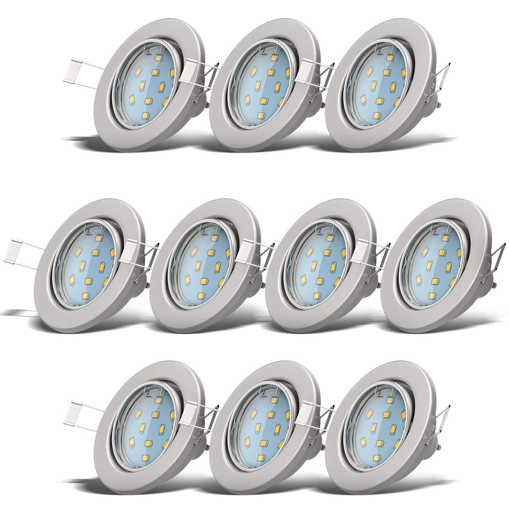 B.K.Licht - 10er Set LED Einbaustrahler 230V schwenkbar, warmweiße Lichtfarbe, Lochmass 68mm, LED Spot, Deckenspots, Spots, Einbauleuchten, Einbauspots, Deckenstrahler, 86x70 mm, Matt-Nickel