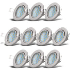 B.K.Licht - 10er Set LED Einbaustrahler 230V schwenkbar, warmweiße Lichtfarbe, Lochmass 68mm, LED Spot, Deckenspots, Spots, Einbauleuchten, Einbauspots, Deckenstrahler, 86x70 mm, Matt-Nickel