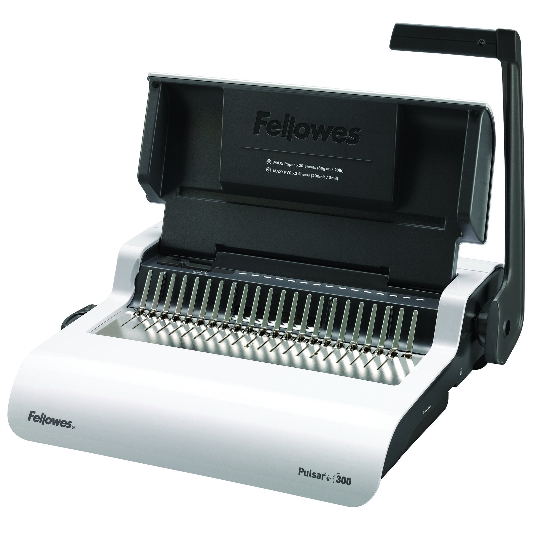 Fellowes Pulsar+ Bindemaschine mit Aufbewahrung – Stanzt 20 Blatt, bindet bis zu 300 – Manuelle Plastikbindemaschine für A4 – Inkl. 10 Klarsichtdeckel – Ideal für Zuhause oder kleines Büro