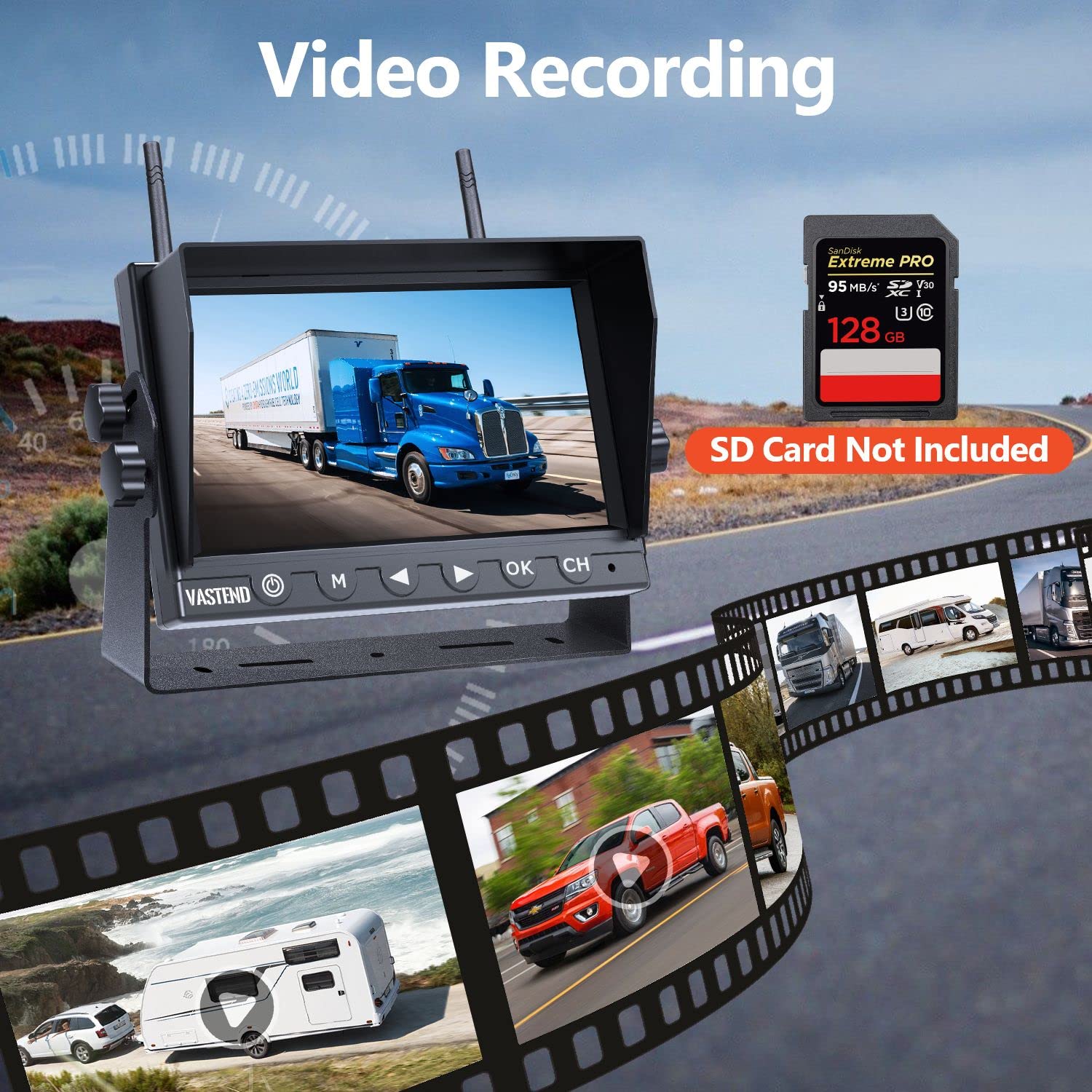 VASTEND Kabellos Rückfahrkamera Set HD 1080P 7'' Monitor & IP69 wasserdichte Backup Kamera Stabile Digitale Signale, 150° Weitwinkel-Rückfahrkamera Nachtsicht Set für Van, PKW, LKW, Wohnwagen(V01)