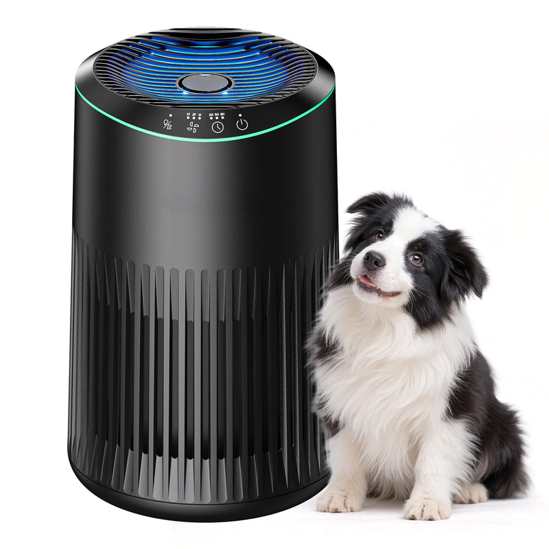 Operan Luftreiniger Allergiker für Zuhause Schlafzimmer Büro, HEPA Luftfilter Raucherzimmer für Rauch Haustier Schuppen Gerüche bis zu 0,3 µm, Schlafmodus Blaues Umgebungslicht mit Duftschwamm, Black