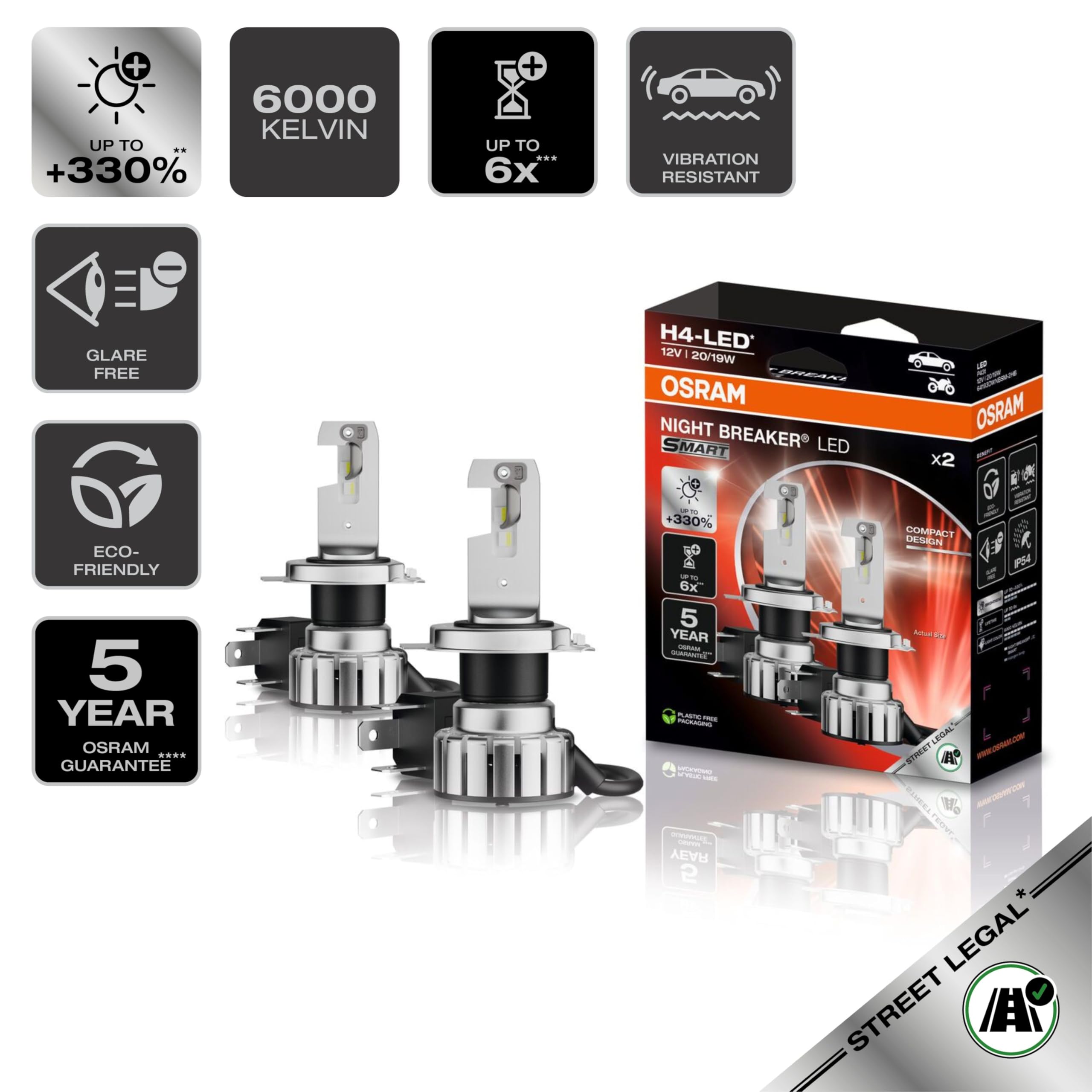 Osram Night Breaker LED Smart H4 PKW Straßenzugelassenheitskonforme Nachrüstlösung