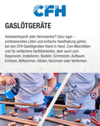CFH Turbo Handlötgerät GT 2000 - Lötbrenner, Leistungsstarkes Lötgerät zum Hart- und Weichlöten, Gas Lötkolben mit Gasschlauch 1,5 m 3/8“, Arbeitstemperatur von ca. 800 °C