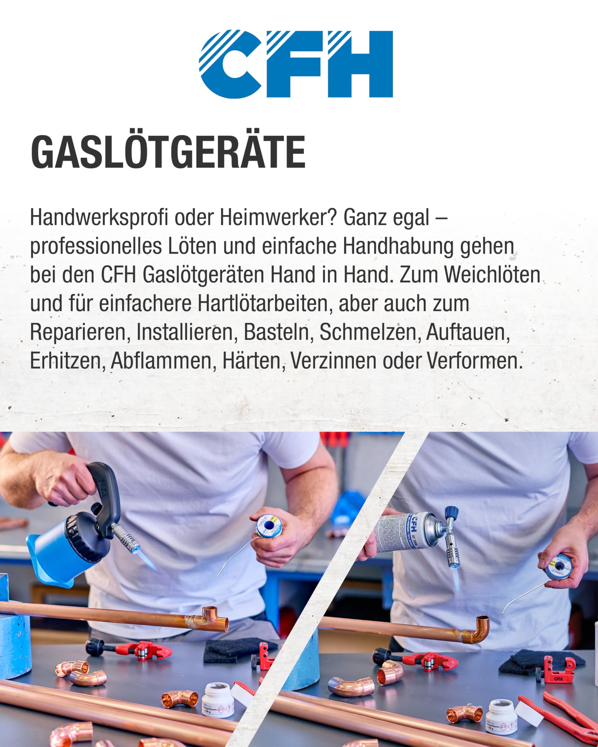 CFH Turbo Handlötgerät GT 2000 - Lötbrenner, Leistungsstarkes Lötgerät zum Hart- und Weichlöten, Gas Lötkolben mit Gasschlauch 1,5 m 3/8“, Arbeitstemperatur von ca. 800 °C