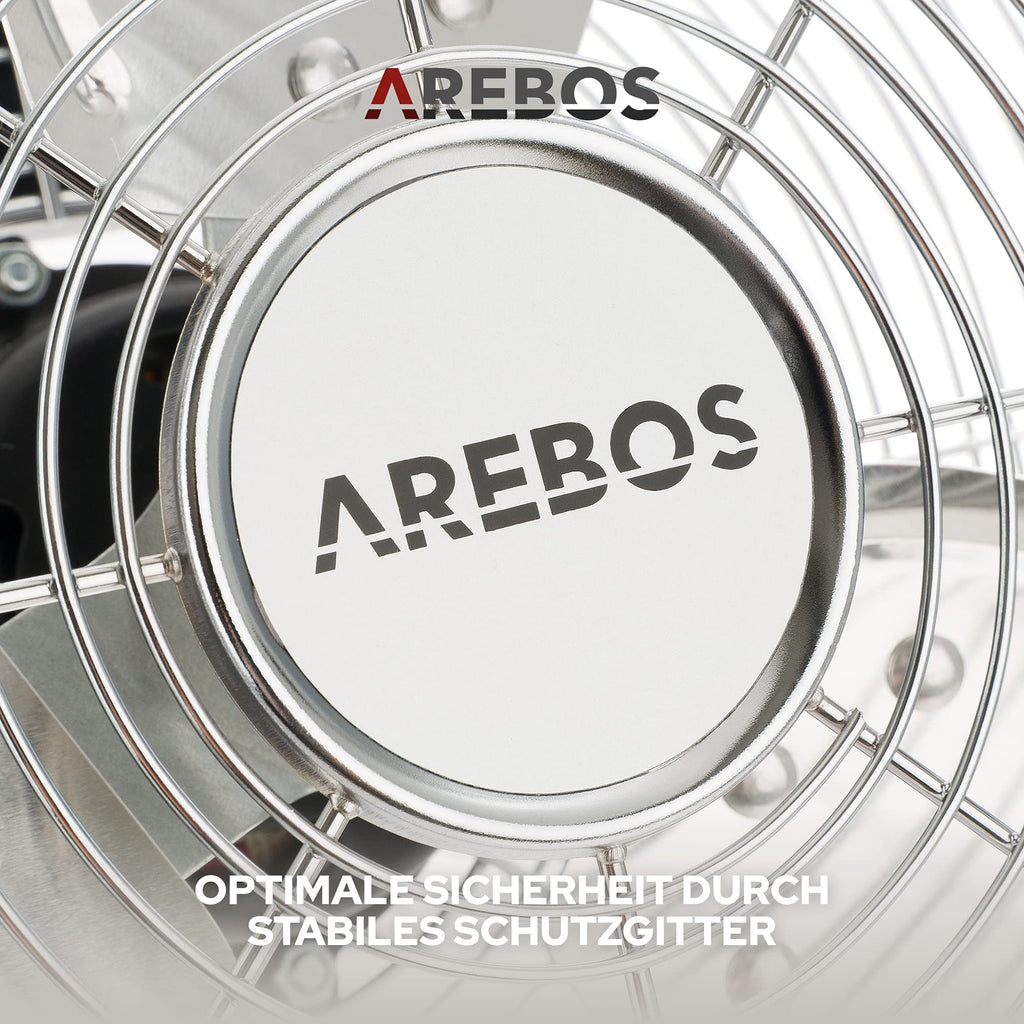 Arebos Bodenventilator Ø45 cm | Windmaschine Retro Stil | Ventilator | 3 Geschwindigkeitsstufen | hoher Luftdurchsatz | 100° einstellbarer Neigungswinkel | Chrom