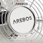 Arebos Bodenventilator Ø45 cm | Windmaschine Retro Stil | Ventilator | 3 Geschwindigkeitsstufen | hoher Luftdurchsatz | 100° einstellbarer Neigungswinkel | Chrom