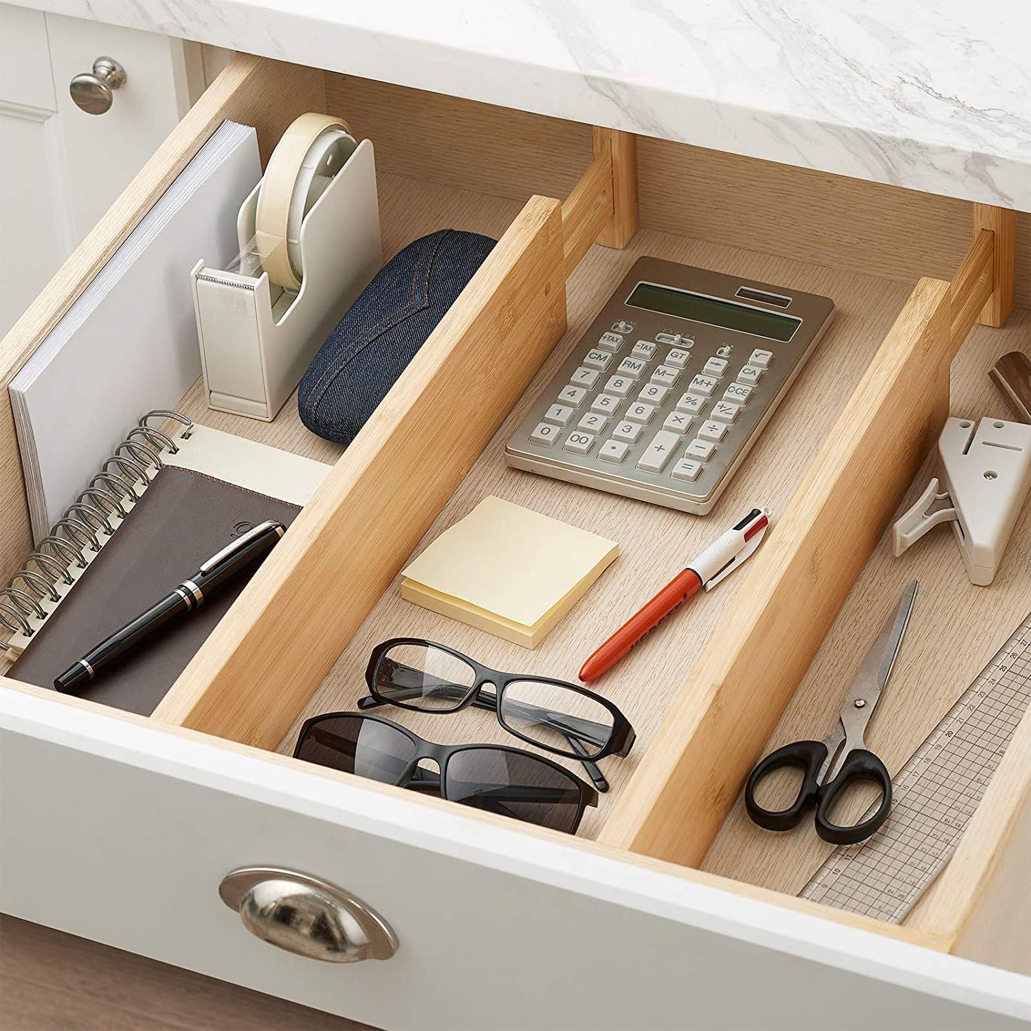 Fabsome Schubladenteiler, Bambus-Kommode, Organizer für Kleidung, Socken, Unterwäsche, Babykleidung, Holztrenner für Kinderzimmer, verstellbar von 31,8 cm bis 43,2 cm, mit weichen Schaumstoffenden, 6