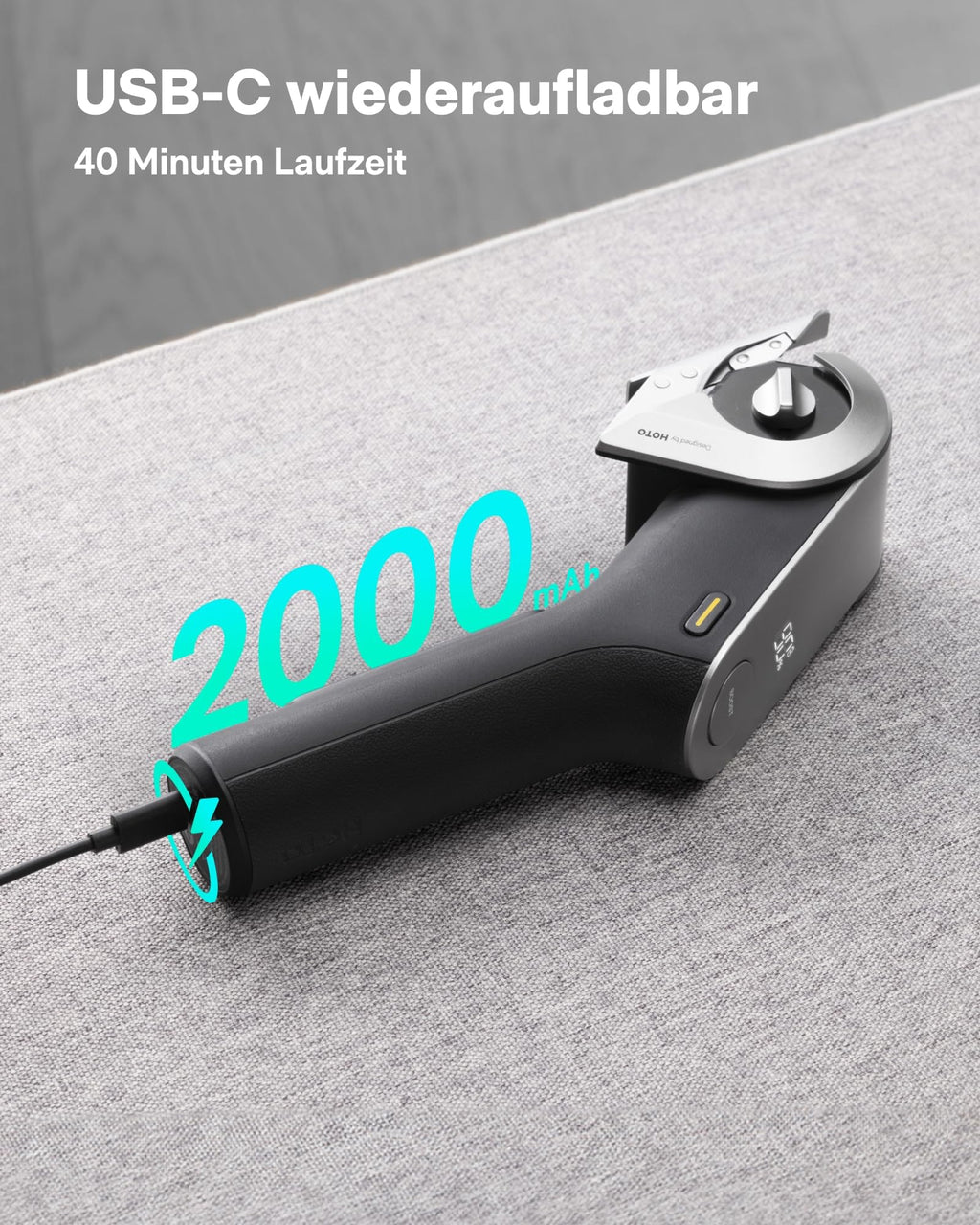 HOTO EdgeFlow Elektrisch Kartonschneider mit Titanklinge & LED-Display, Elektrische Schere, Selbstschleifend & Werkzeugloser Einfacher Klingenaustausch, Sicherheitsriegel für Karton, Teppich, Leder